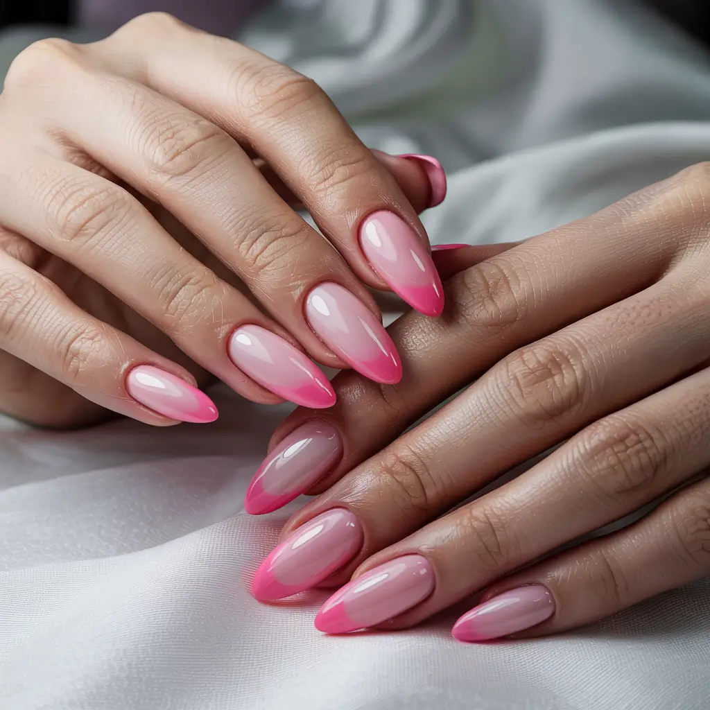 pink winter nails short almond Warm Rose Ombre Glow