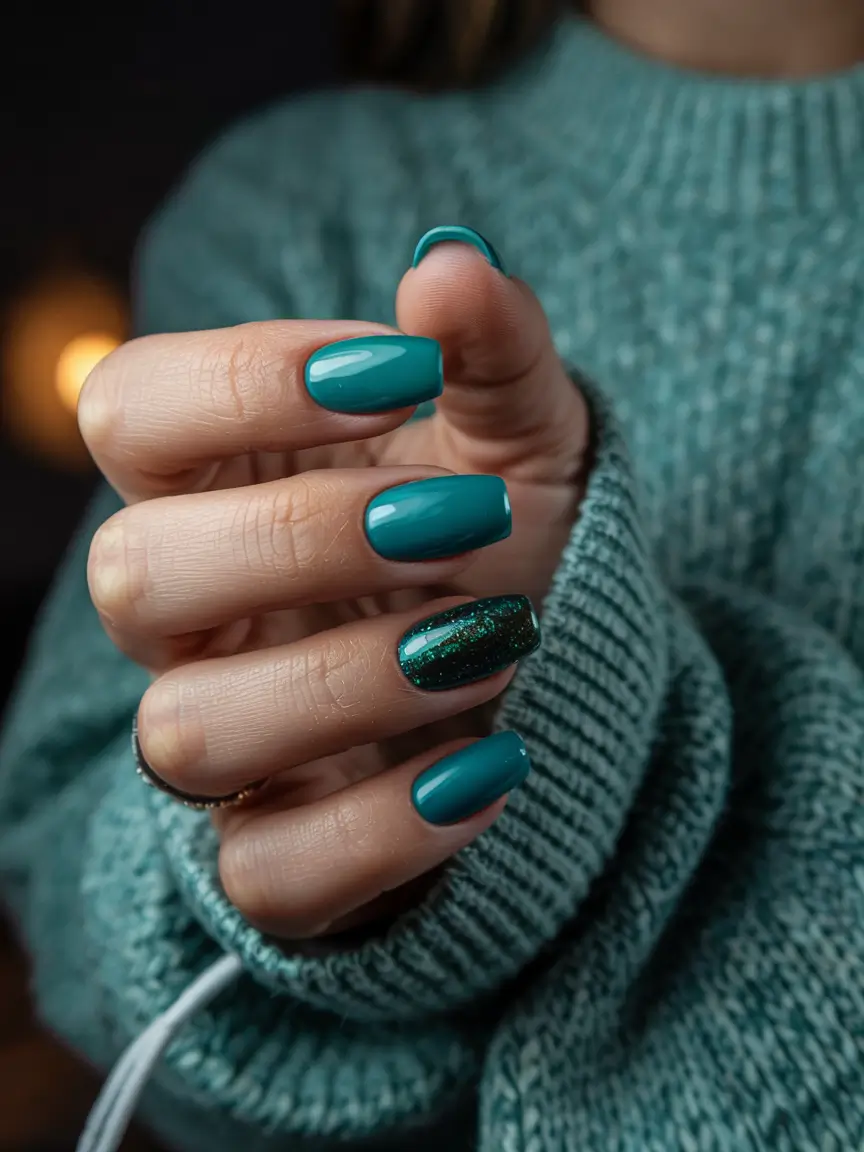 winter nails 2025 trends solid color Emerald Sweater Glow