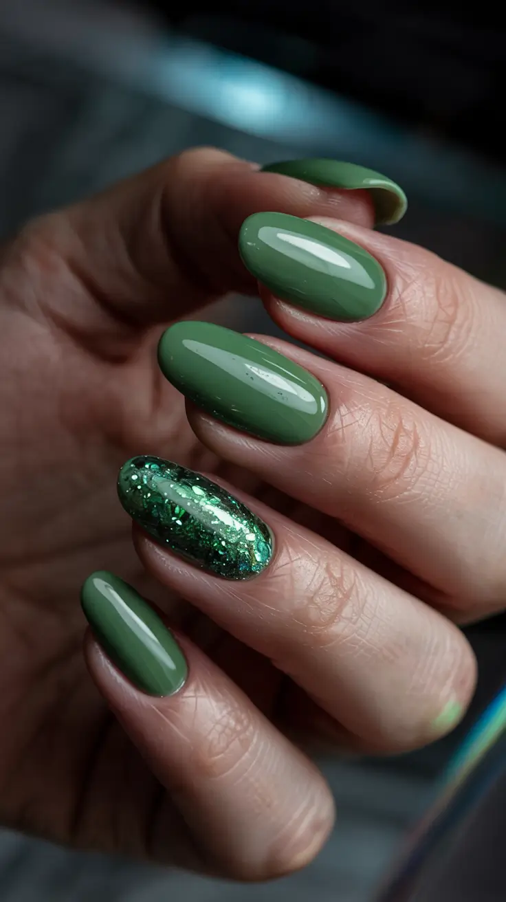 winter nails colors 2025 acrylic Moss Glow