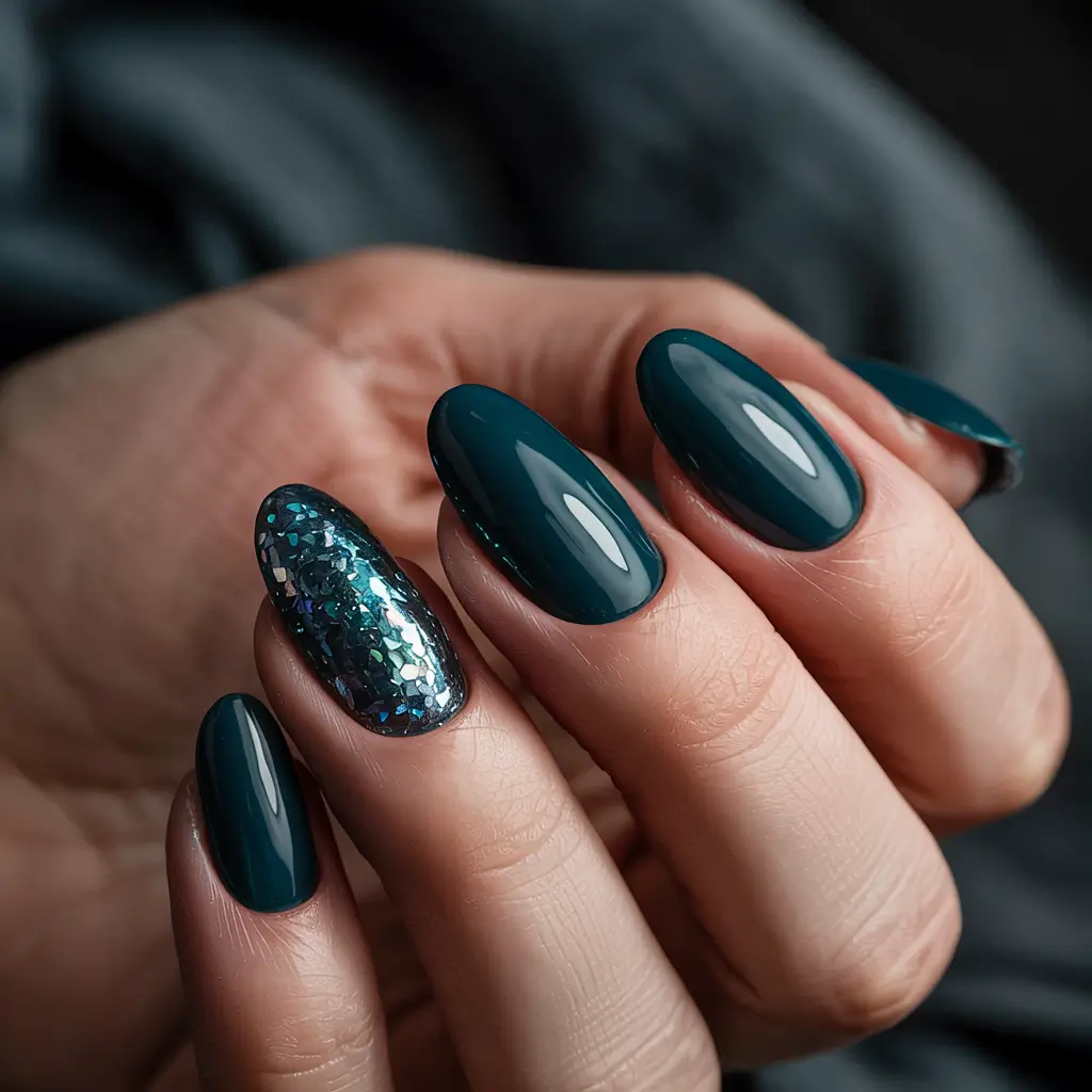winter nails colors 2025 acrylic Emerald Eclipse