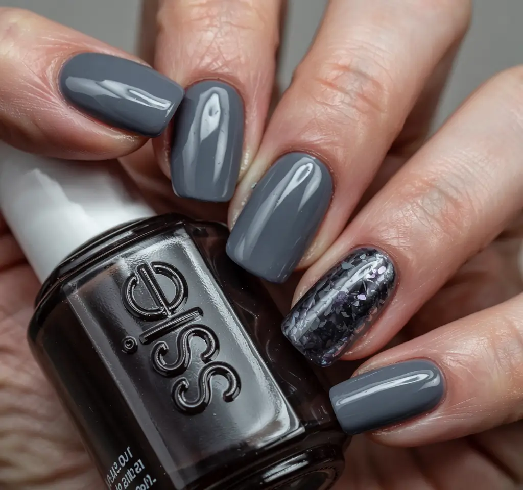 winter nails 2025 color trends gel short Modern Graphite