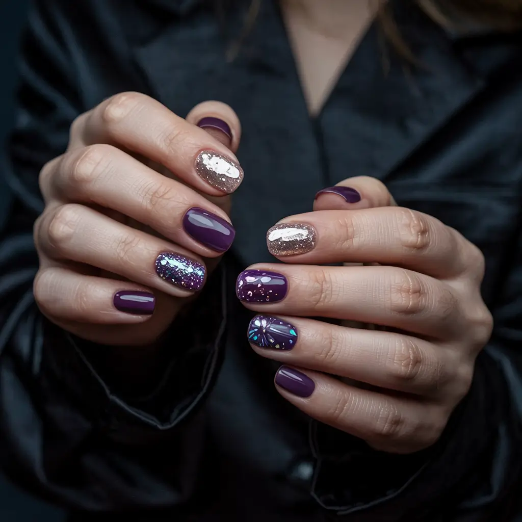 winter nails 2025 color trends gel short Velvet Plum Stardust