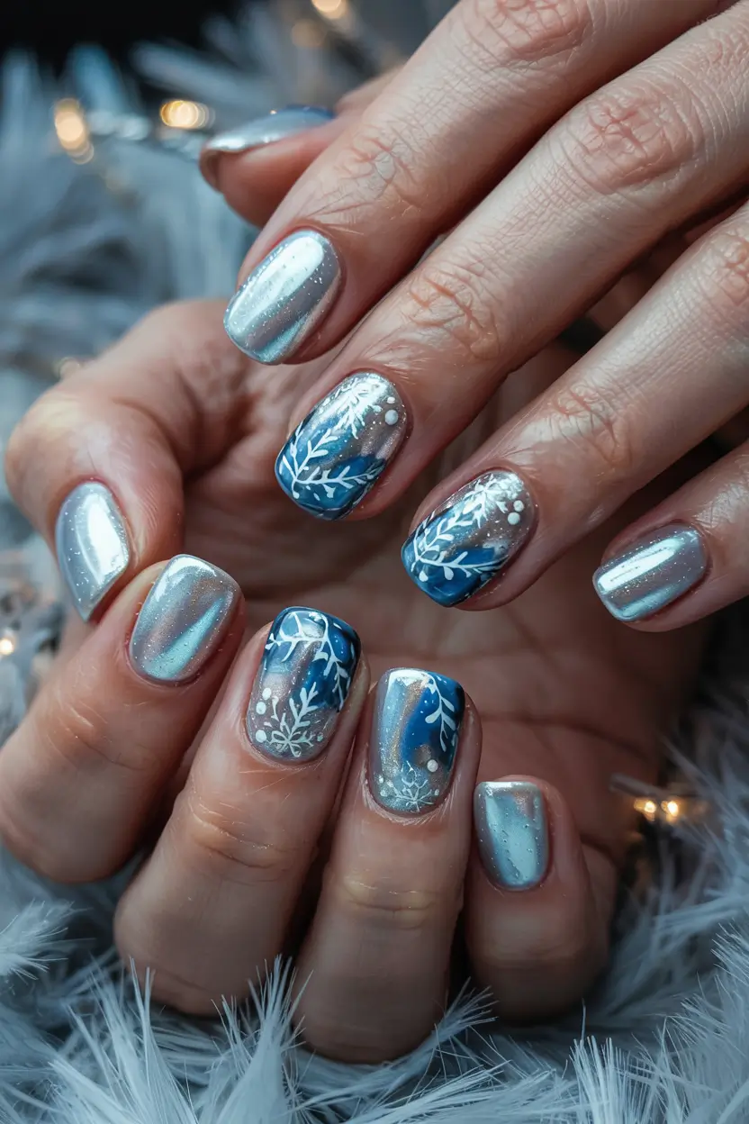 nails 2025 trends winter color Frosted Botanical Silver