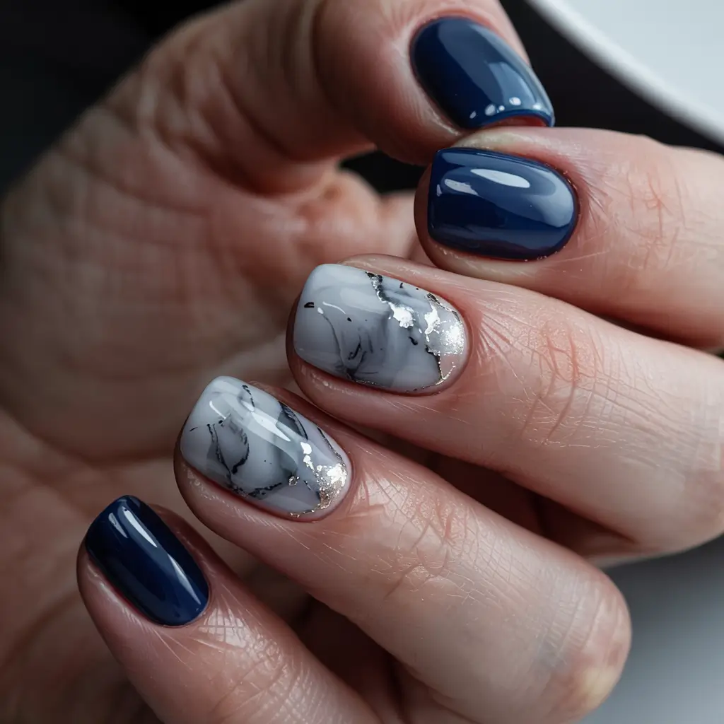 winter nails 2025 color trends gel short Midnight Marble