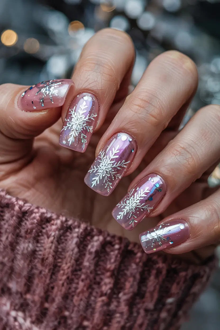 pink christmas nails 2025 Frosted Pink Elegance