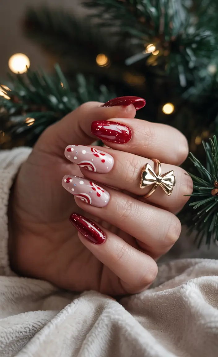 pink christmas nails 2025 Candy Cane Chic