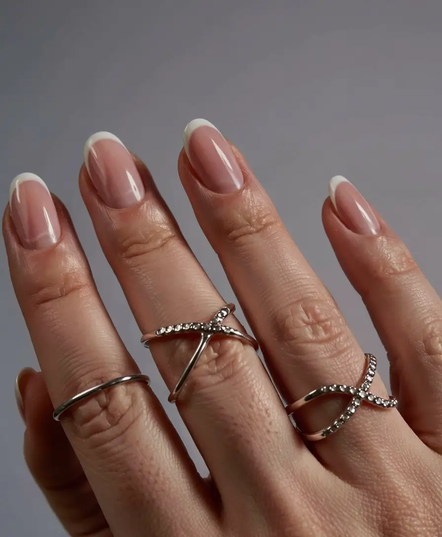 pink christmas nails 2025 Minimal French Frost