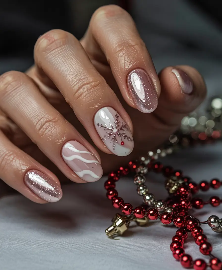 pink christmas nails 2025 Gingerbread Blush Sparkle
