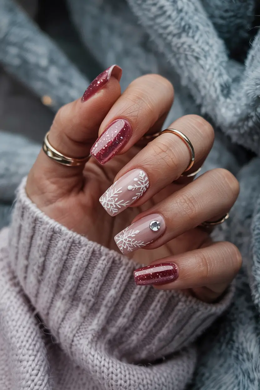 pink christmas nails 2025 Candy Blush Glam