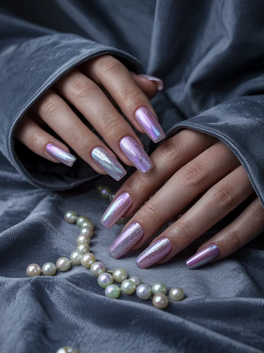 pink christmas nails 2025 Frosted Pearl Chrome