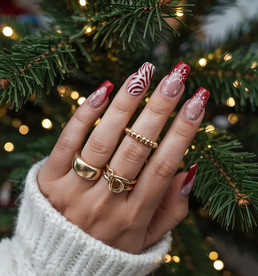pink christmas nails 2025 Classic Red & Pink Fusion