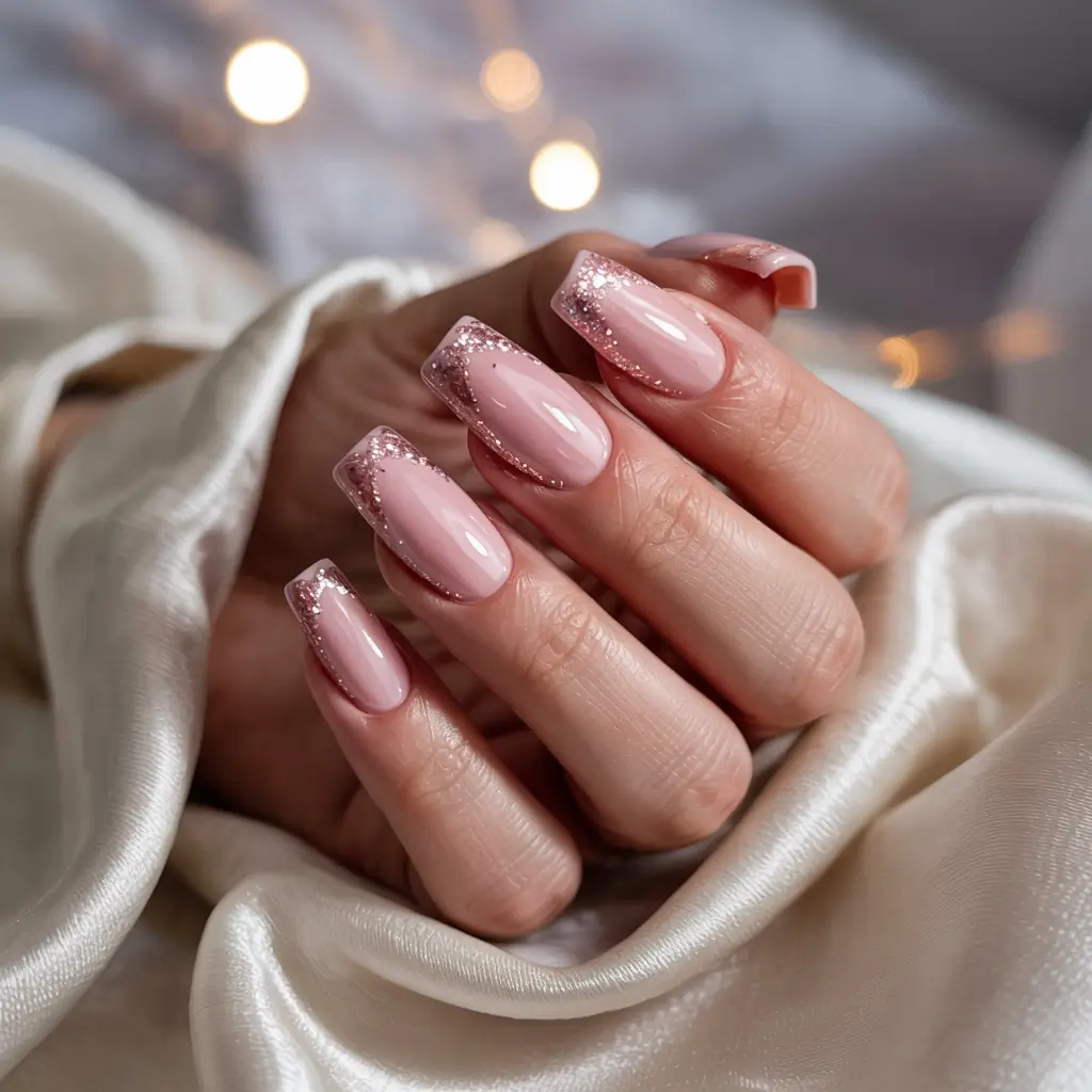pink christmas nails 2025 Rose Frost Glam