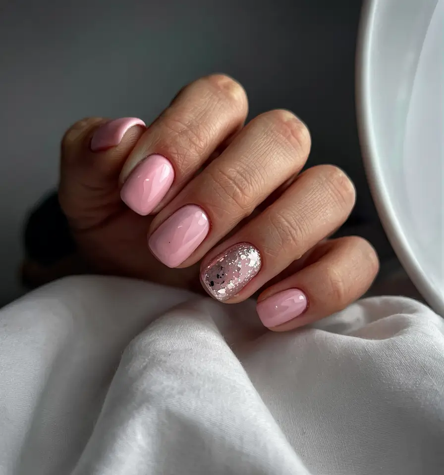 pink christmas nails 2025 Soft Pink Glow