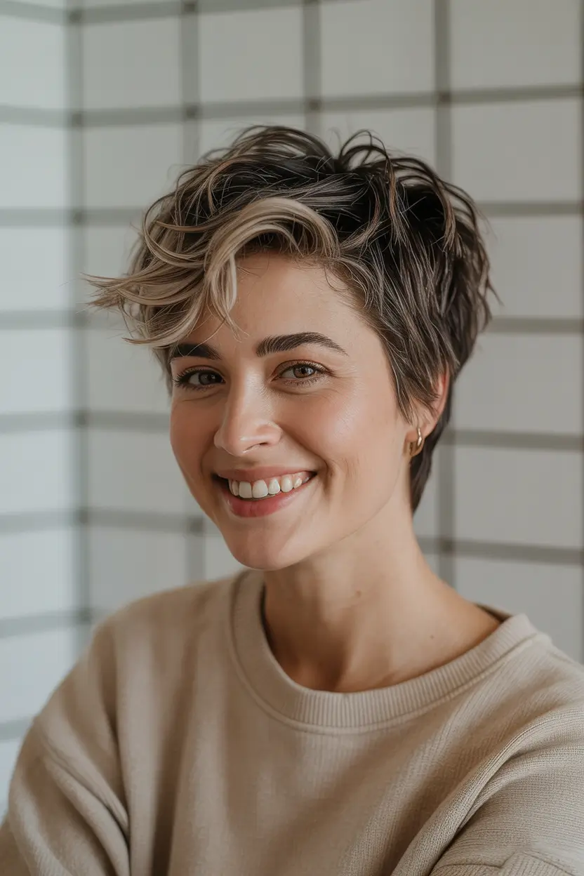 winter pixie haircuts 2025-2026 Smoky Ash Pixie with Playful Waves