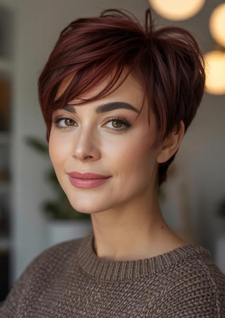 winter pixie haircuts 2025-2026 Soft Cinnamon Pixie with Textured Layers