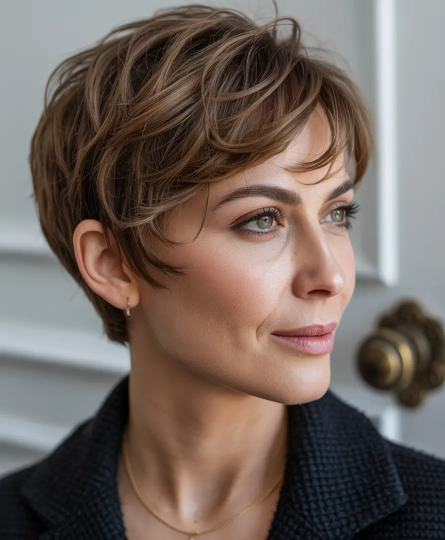 pixie haircuts for thick hair Textured Chestnut Crop