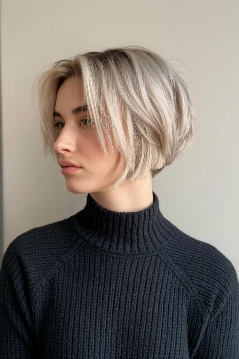 pixie haircuts for round faces Frosted Blonde Layered Pixie-Bob