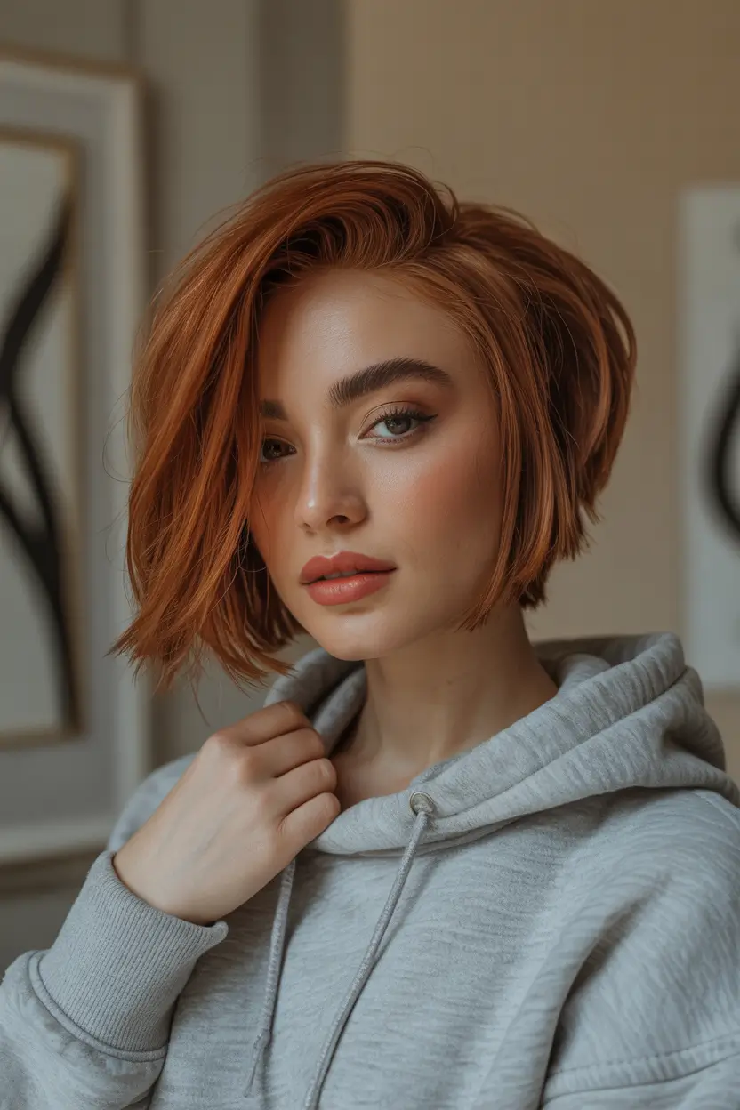 winter pixie haircuts 2025-2026 Copper Bob-Pixie with Cozy Street Energy