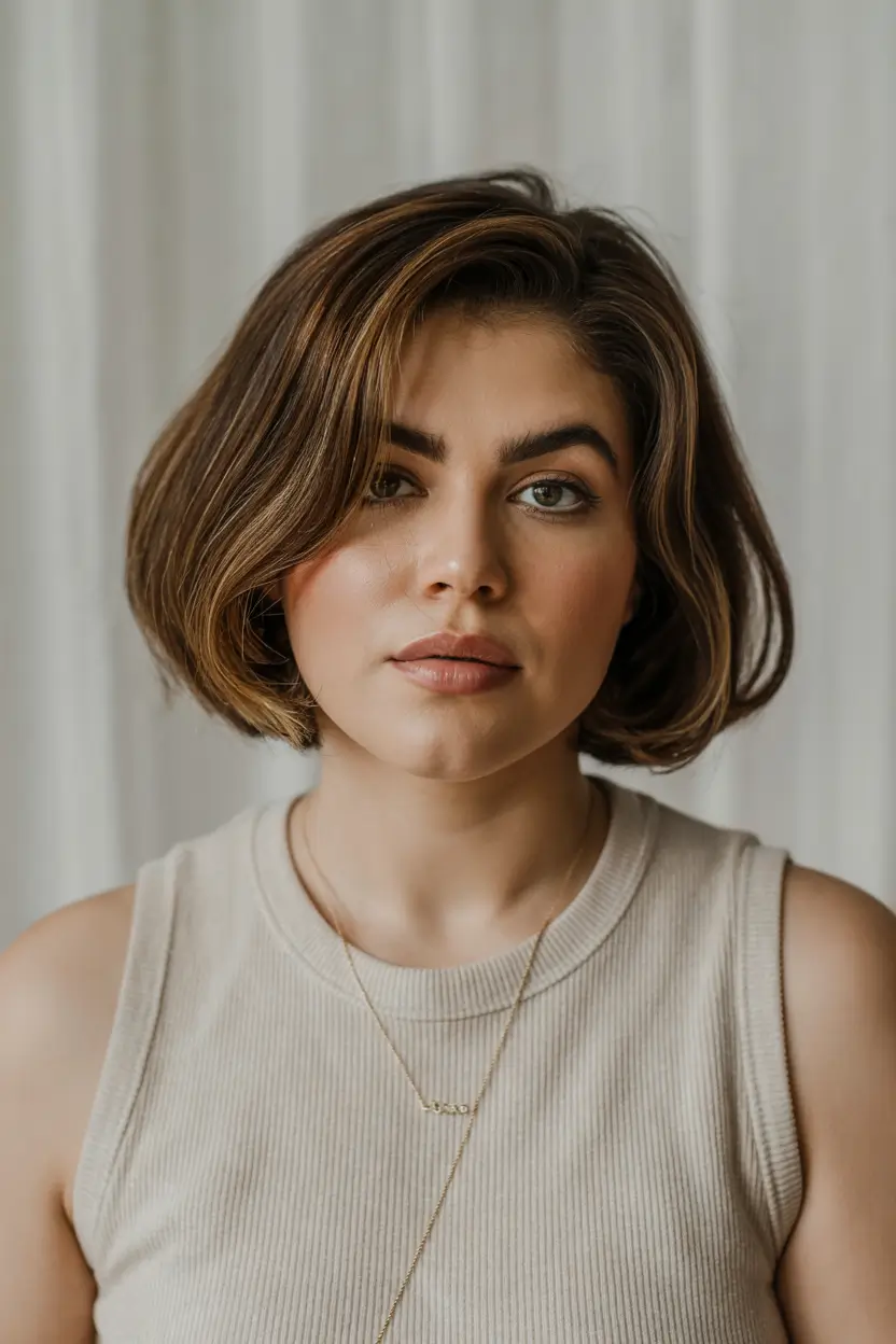 Plus Size Winter Haircuts for Women 2025 / 2026 Warm Caramel Bob
