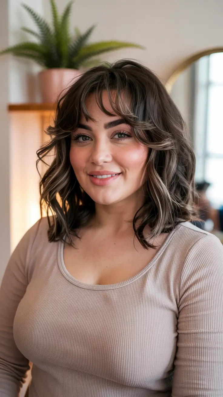 Plus Size Winter Haircuts for Women 2025 / 2026 Soft Shag with Feathered Bangs