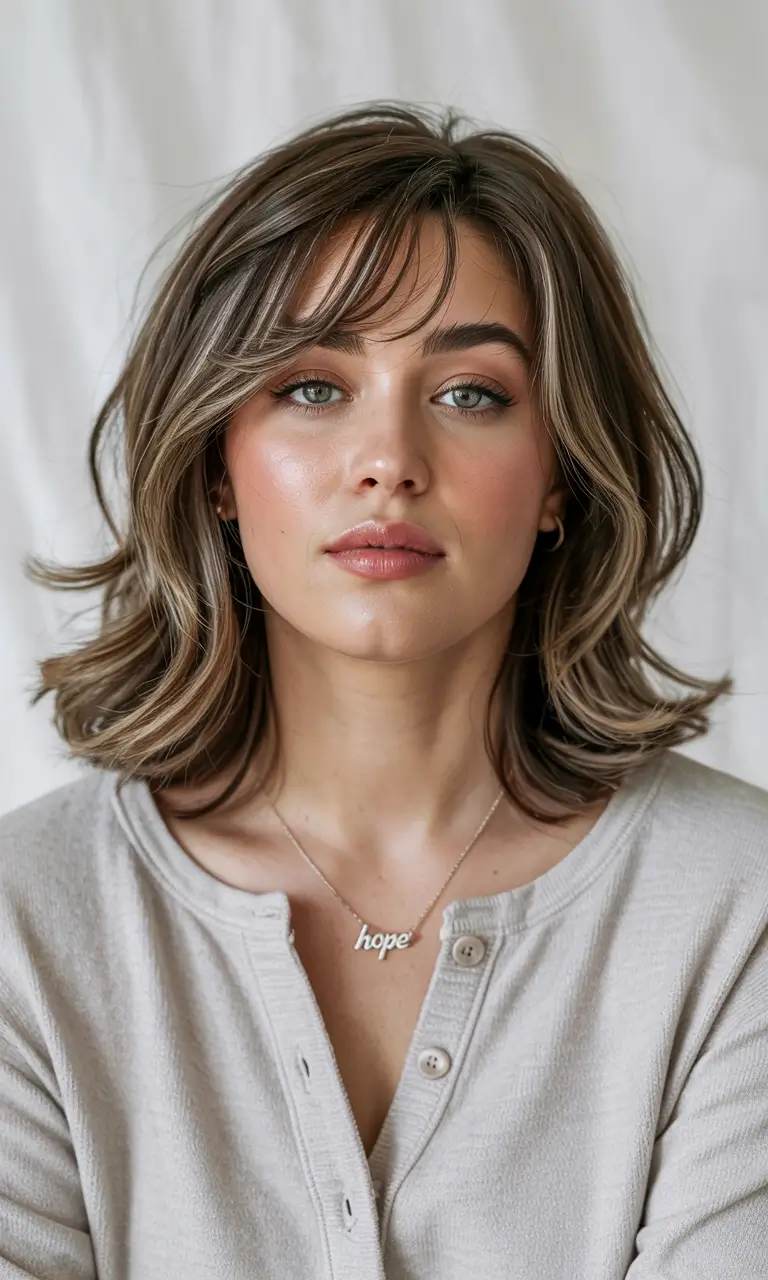 Plus Size Winter Haircuts for Women 2025 / 2026 Softly Layered Lob with Feathered Ends