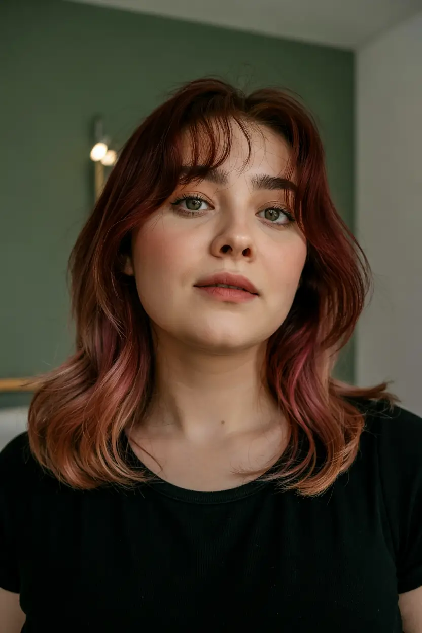 Plus Size Winter Haircuts for Women 2025 / 2026 Soft Copper Waves with Subtle Bangs