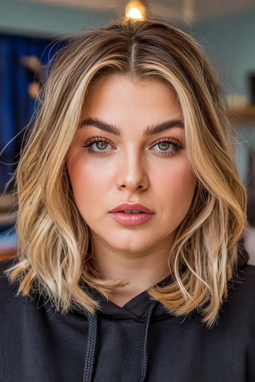 Plus Size Winter Haircuts for Women 2025 / 2026 Textured Blonde Lob