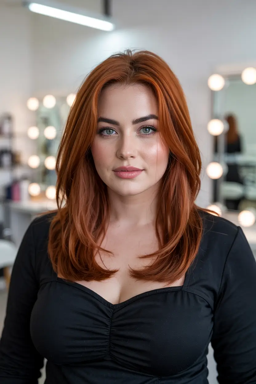 Plus Size Winter Haircuts for Women 2025 / 2026 Fiery Copper Layers