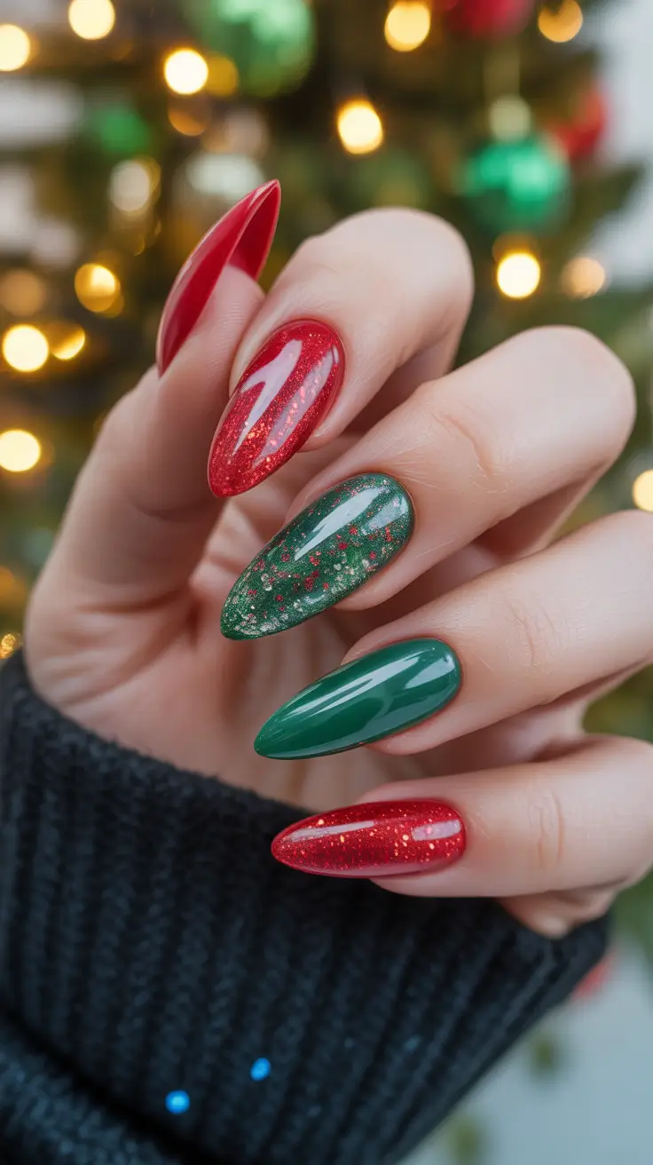 red christmas nails winter Festive Red and Green Glam