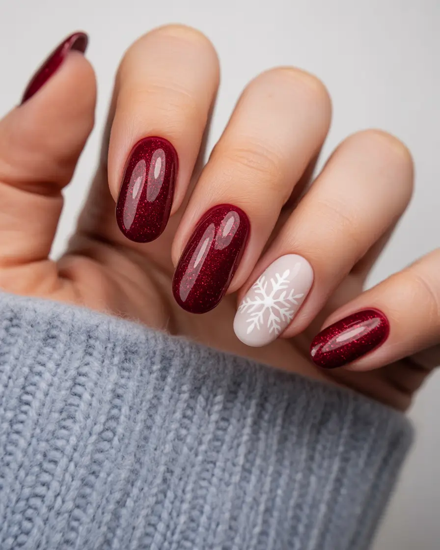 red christmas nails glitter Frosted Cranberry Glow