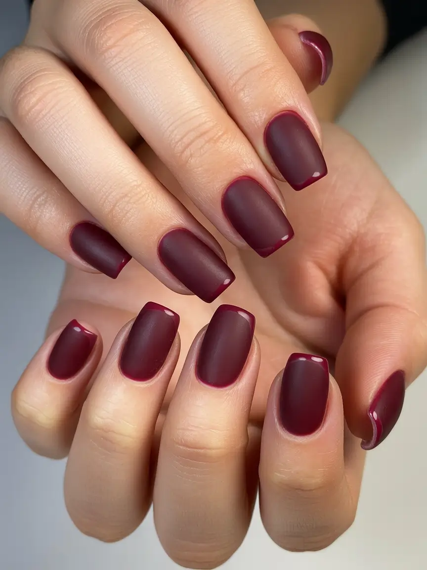 dark red christmas nails square Velvet Wine Matte
