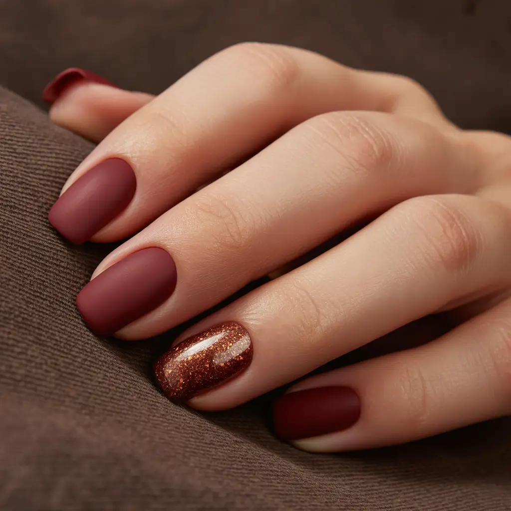 red christmas nails acrylic short Cinnamon Spark Matte