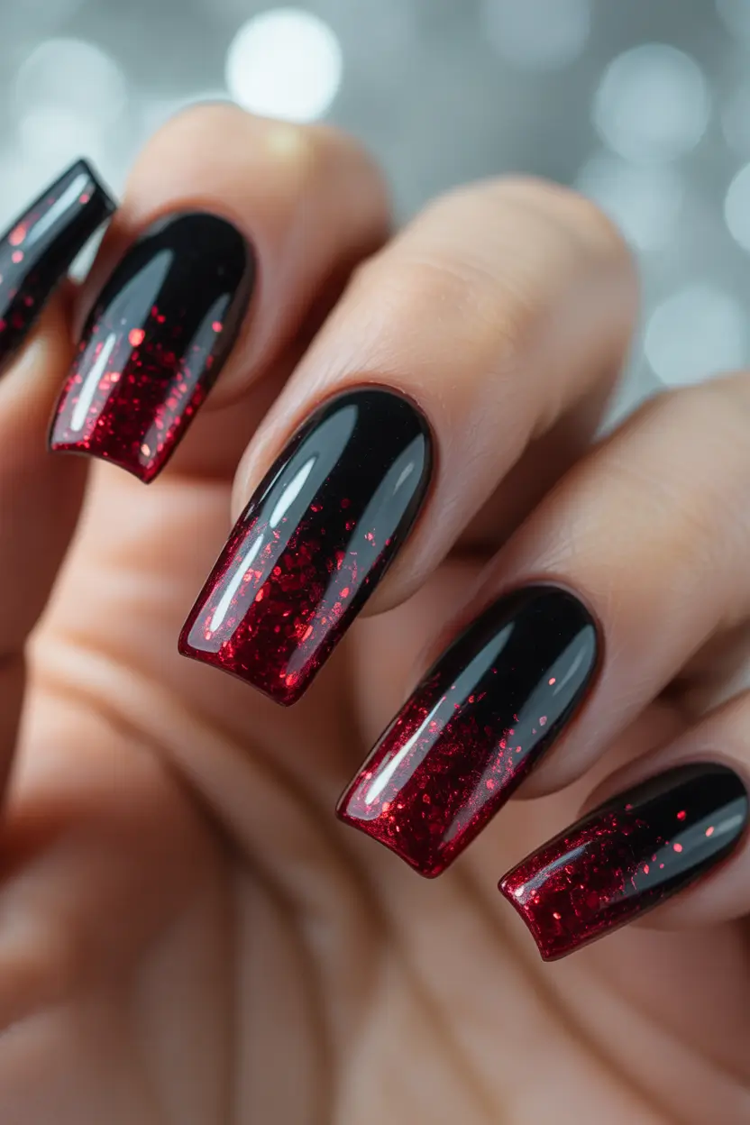 red christmas nails acrylic Velvet Noir Spark Fade