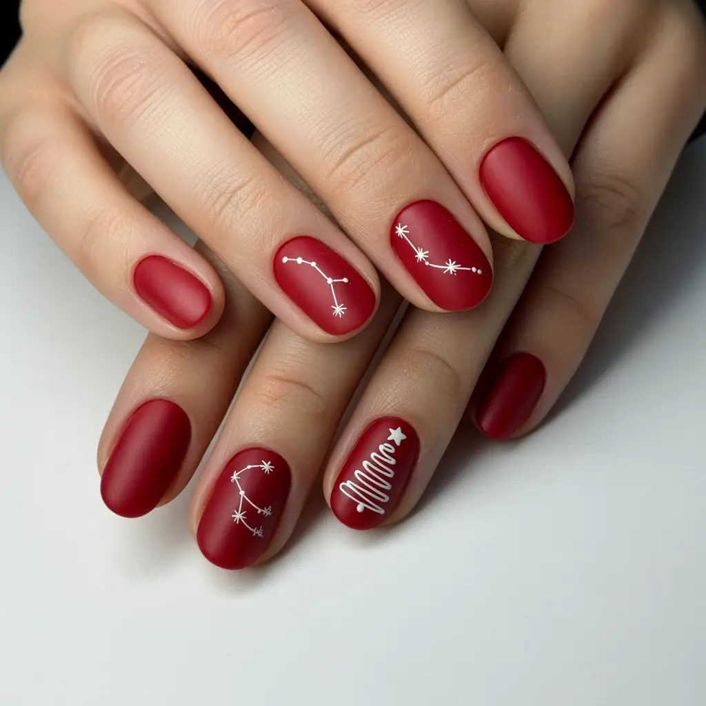 red christmas nails short Constellation Matte Magic