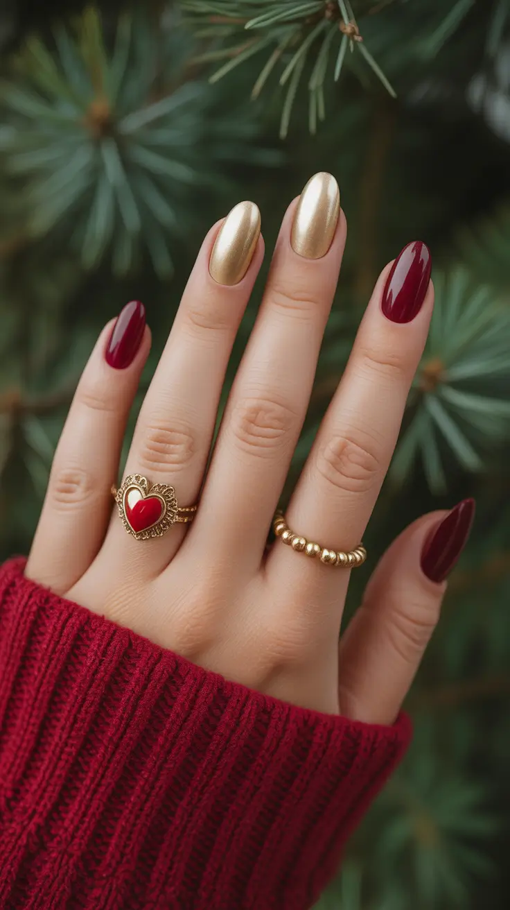 red christmas nails gold and sparkly Golden Harmony Glam