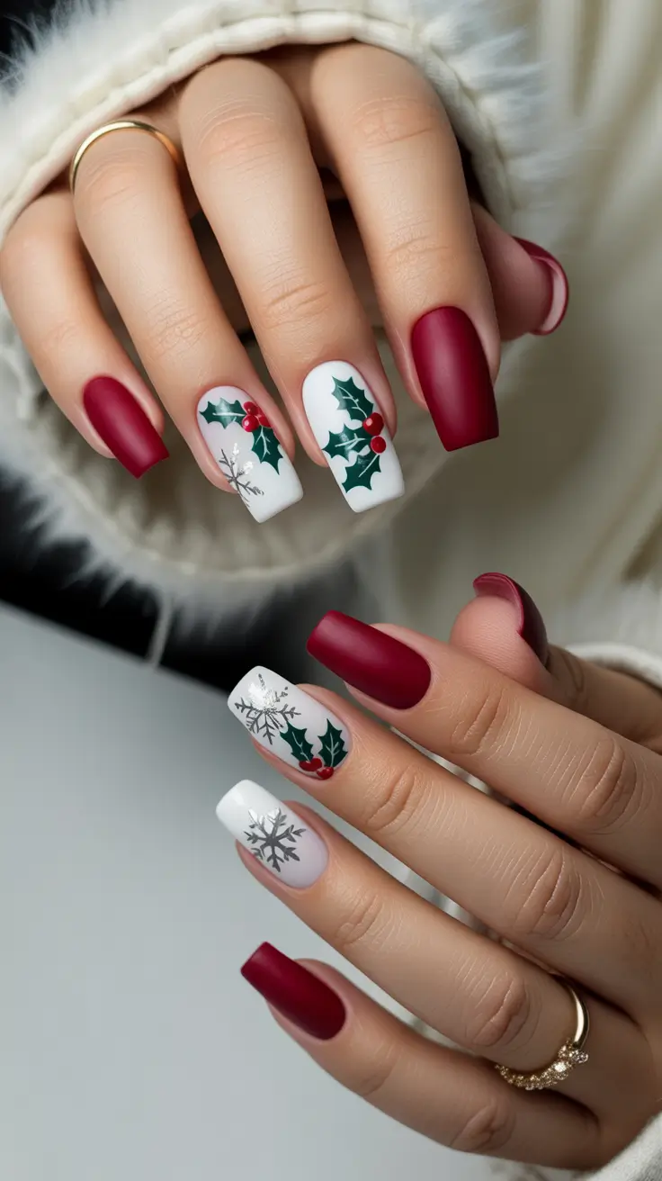 red christmas nails designs Holly Berry Matte Magic