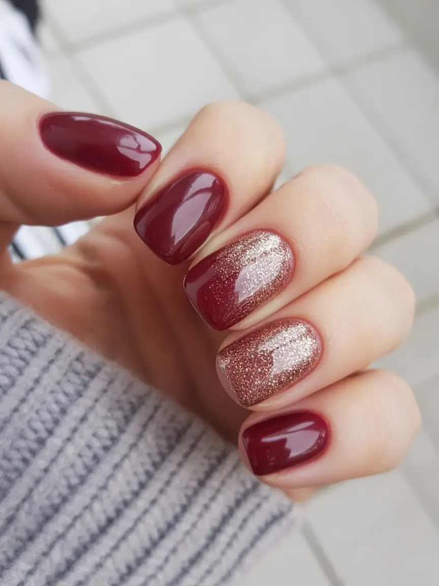 red christmas nails designs Warm Burgundy Glow