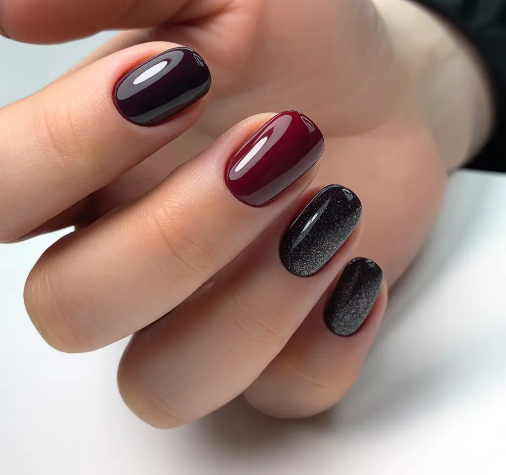 red christmas nails designs 2025 Midnight Cherry Charm