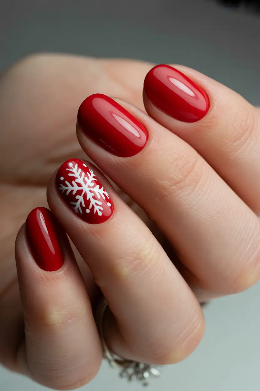 red christmas nails simple Snowflake Simplicity