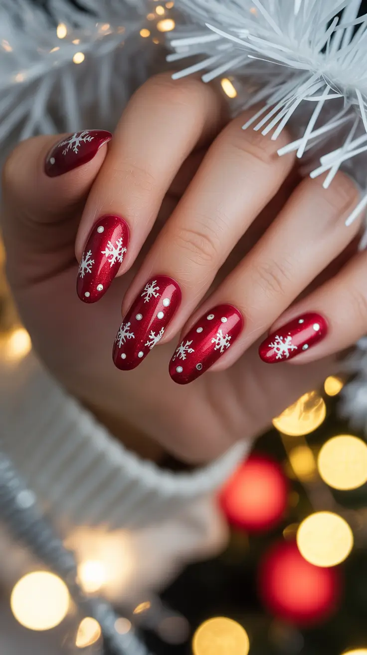 red christmas nails with design Falling Snow Charm