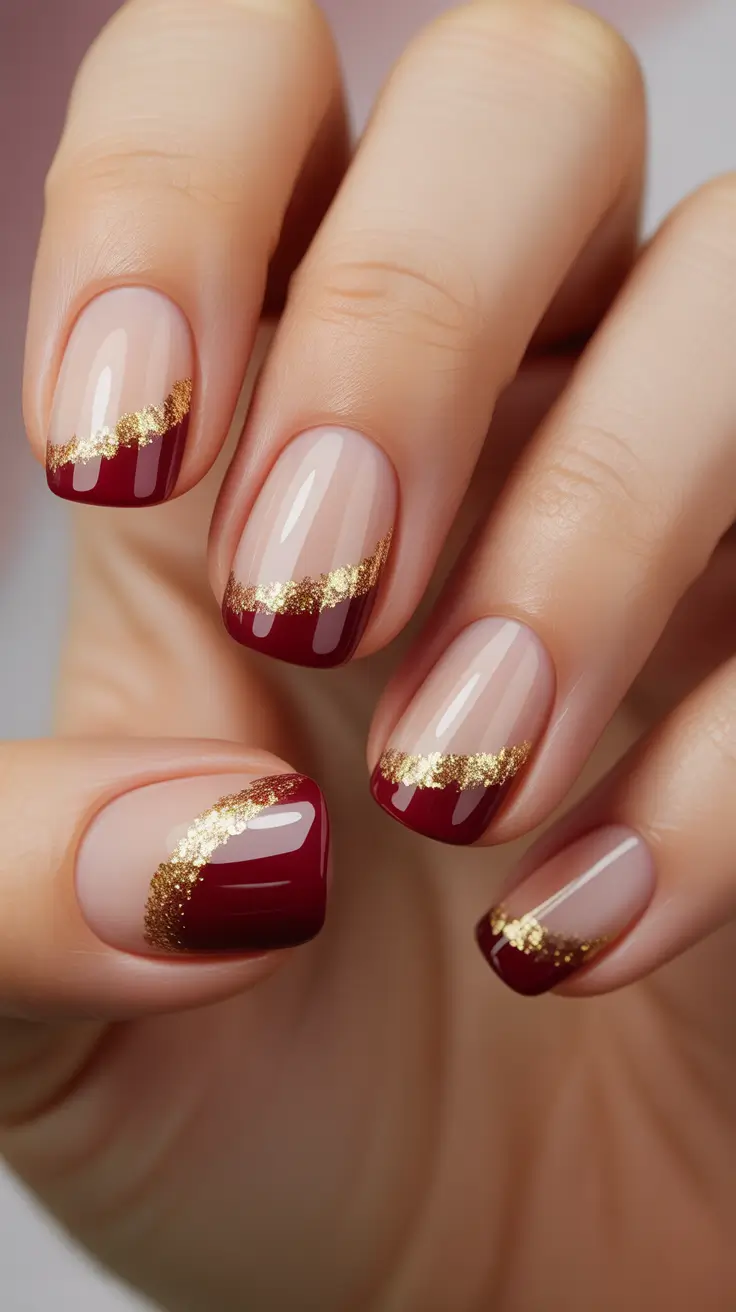 red christmas nails designs Golden Edge French