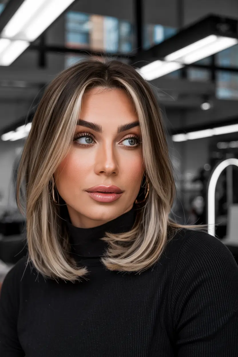 short winter haircuts Soft Mid-Length Layers with Frosted Blonde Highlights