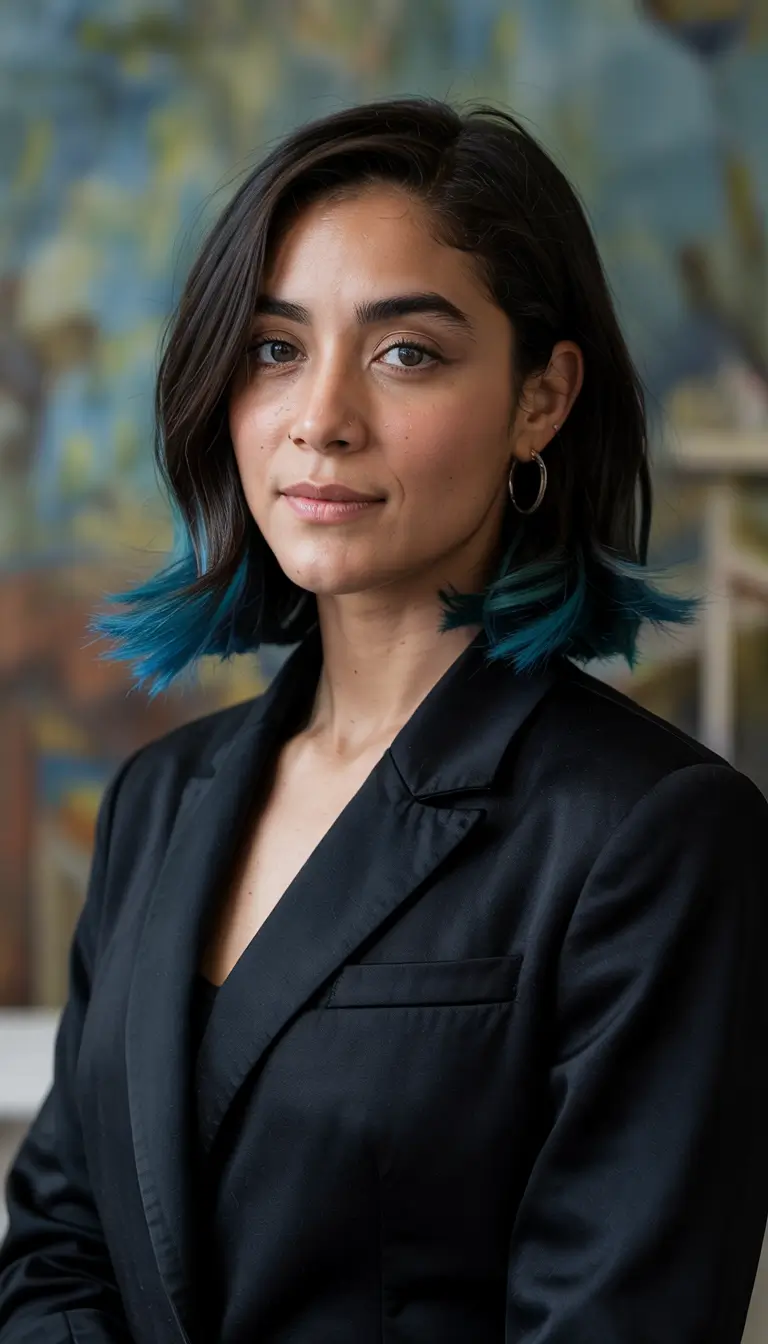 short winter haircuts Dark Base with Ocean-Toned Tips