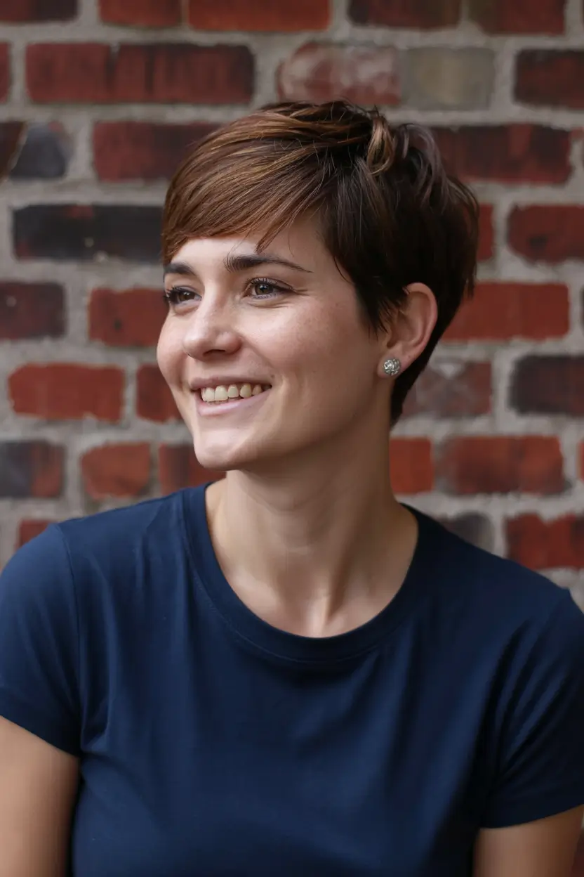short winter haircuts Chestnut Pixie with Side Sweep
