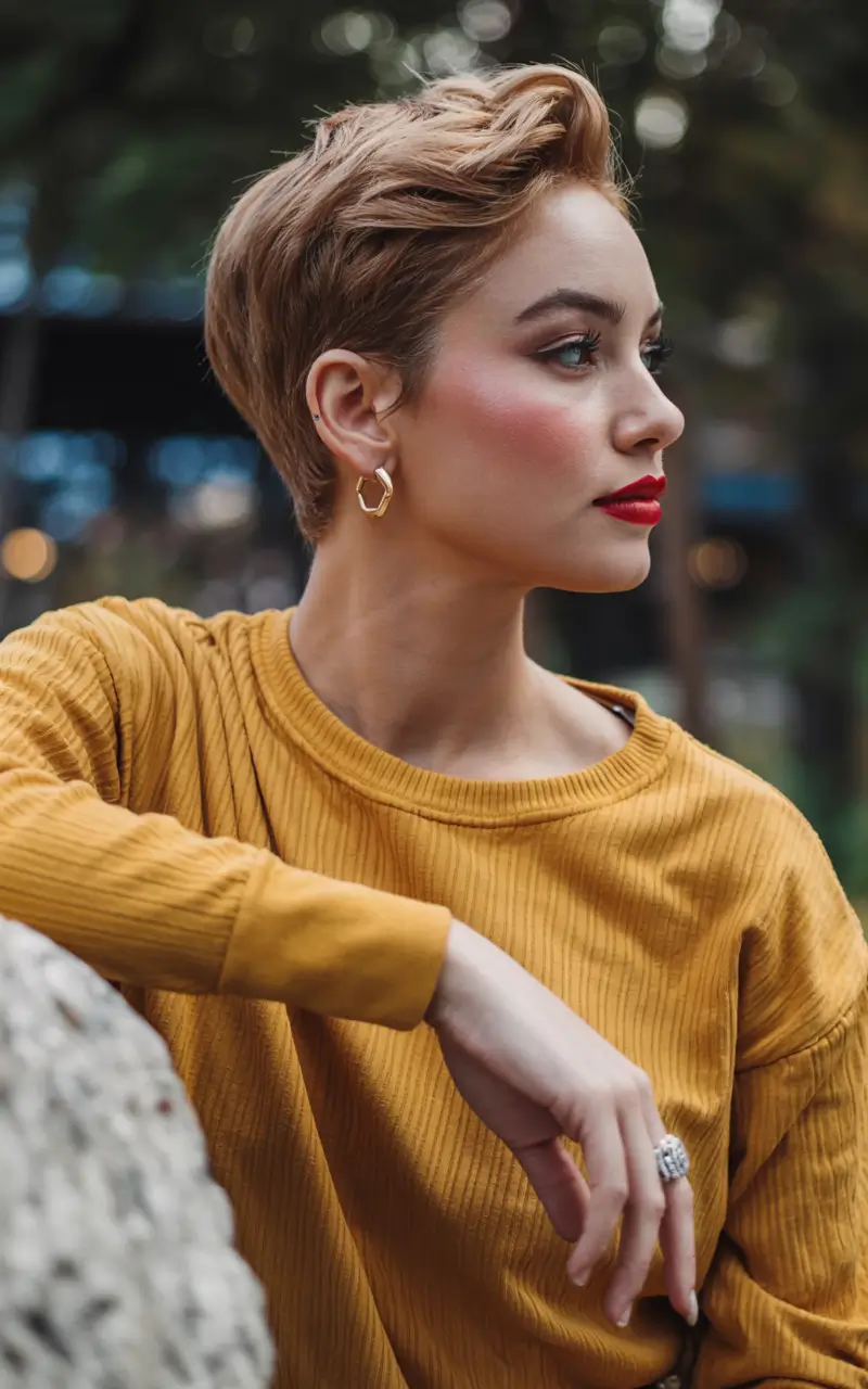short winter haircuts Pixie Crop with Warm Golden Tones
