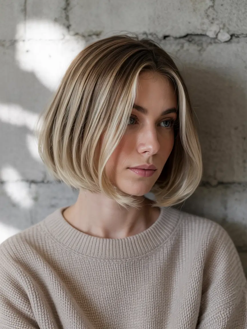 short winter haircuts Classic Blunt Bob with Creamy Beige Blonde