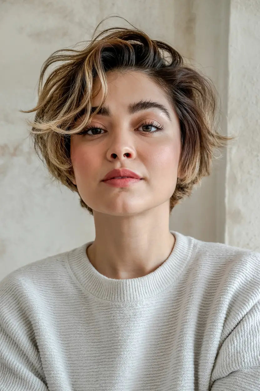 short winter haircuts Modern Tousled Bob with Honey Balayage