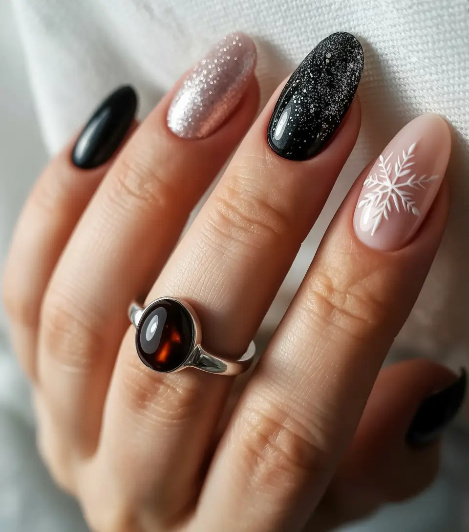 simple christmas nails ideas Black Frost Harmony