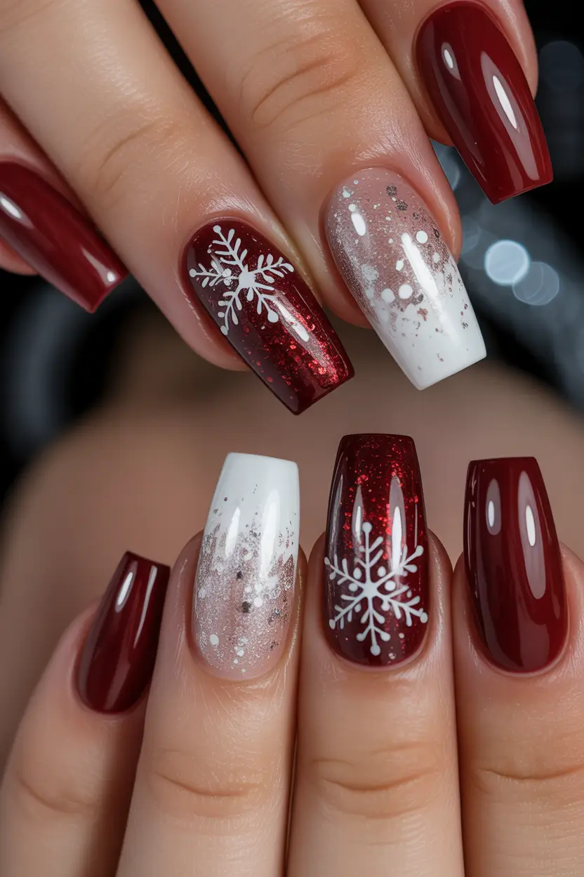 simple christmas nails ideas Crimson Snowfall Fantasy