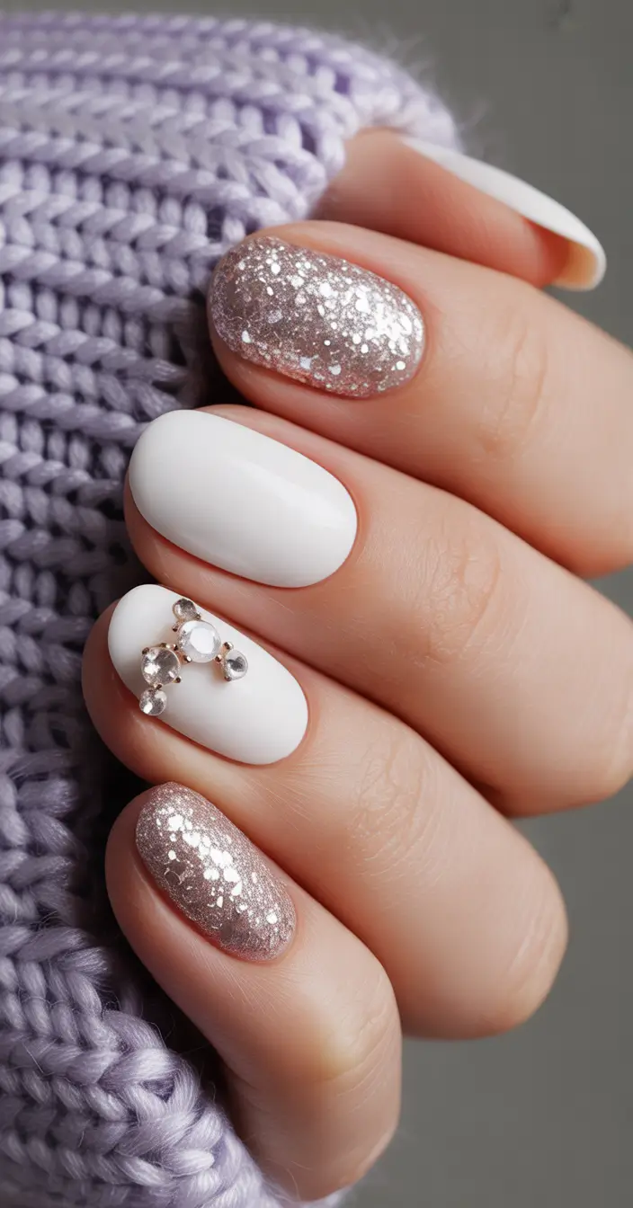 simple christmas nails ideas 2025 snowlight glam